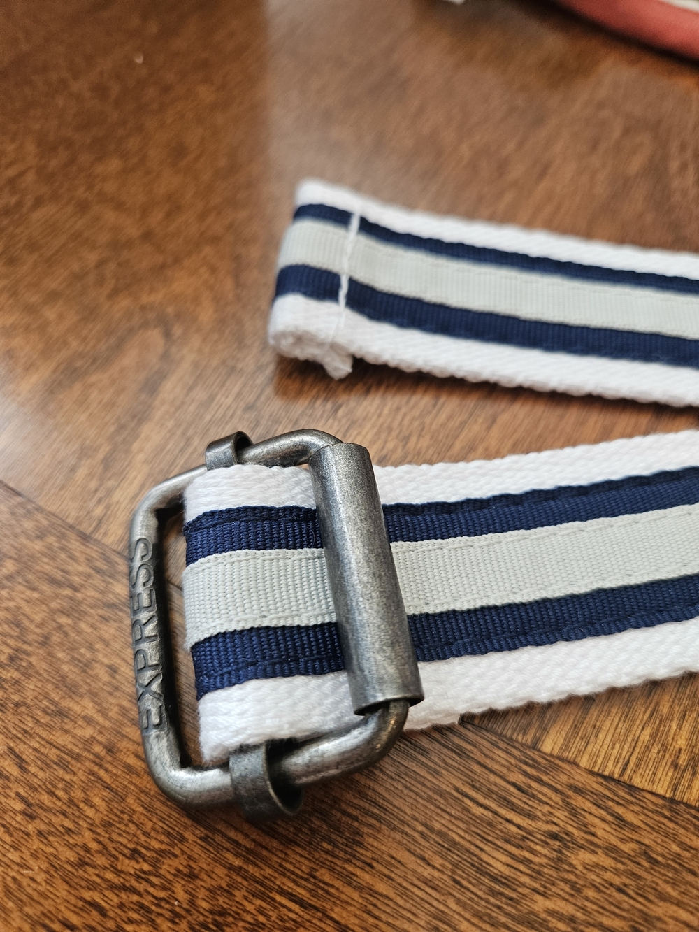 Express White, Navy & Light Gray Striped Canvas Belt Strap